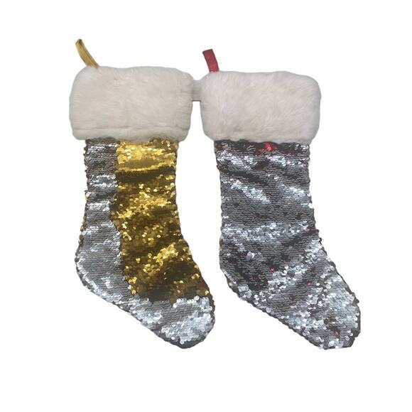 Lot of 2 Vintage DAN DEE Sequined Glittery Ornate Christmas Hanging Stockings - Picture 1 of 11